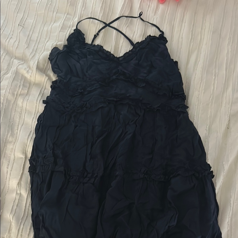 Elegant dark blue Ruffled Dress